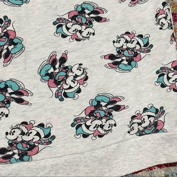 Women's Mickey Mouse and Minnie Mouse Winter Cartoon Crewneck Sweatshirt - Picture 2 of 8